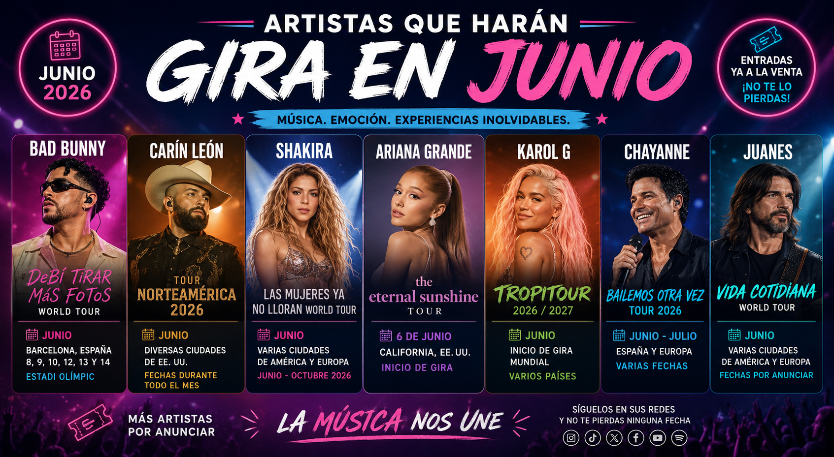 Giras y conciertos destacados en junio